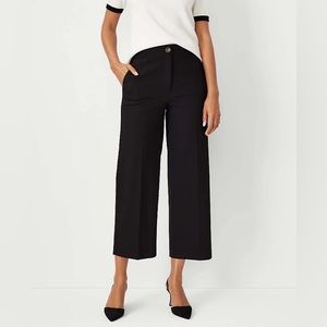 Ann Taylor Black Stretch Cotton Wide Leg Crop Pant, Size 16 Petite